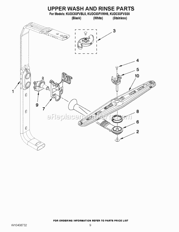 KitchenAid KUDC03FVBL5 Dishwasher Upper Wash and Rinse Parts Diagram