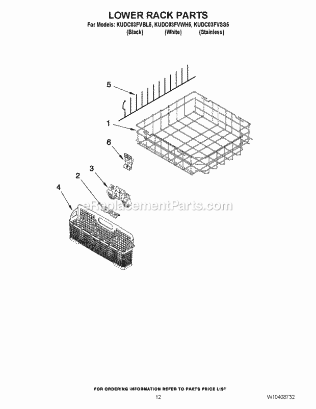 KitchenAid KUDC03FVBL5 Dishwasher Lower Rack Parts Diagram