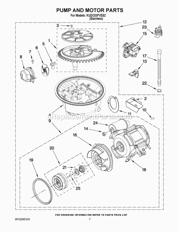 KitchenAid KUDC03FVSS2 Dishwasher Pump and Motor Parts Diagram