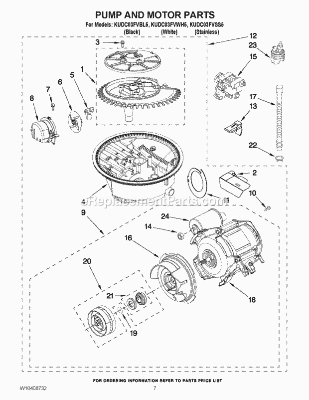KitchenAid KUDC03FVWH5 Dishwasher Pump and Motor Parts Diagram