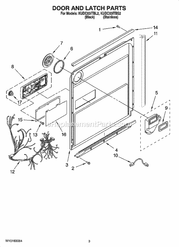 KitchenAid KUDC03ITBL2 Dishwasher Door and Latch Parts Diagram