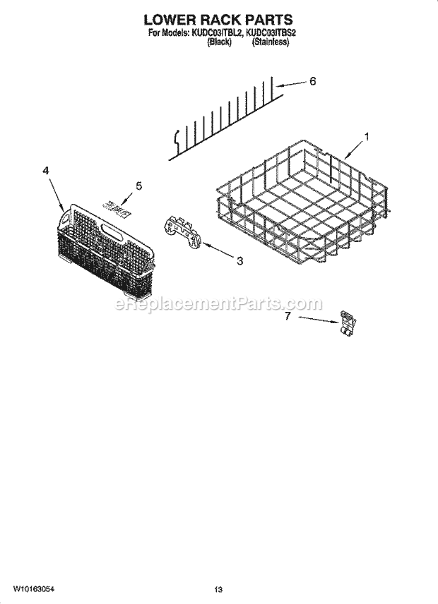 KitchenAid KUDC03ITBL2 Dishwasher Lower Rack Parts, Optional Parts (Not Included) Diagram