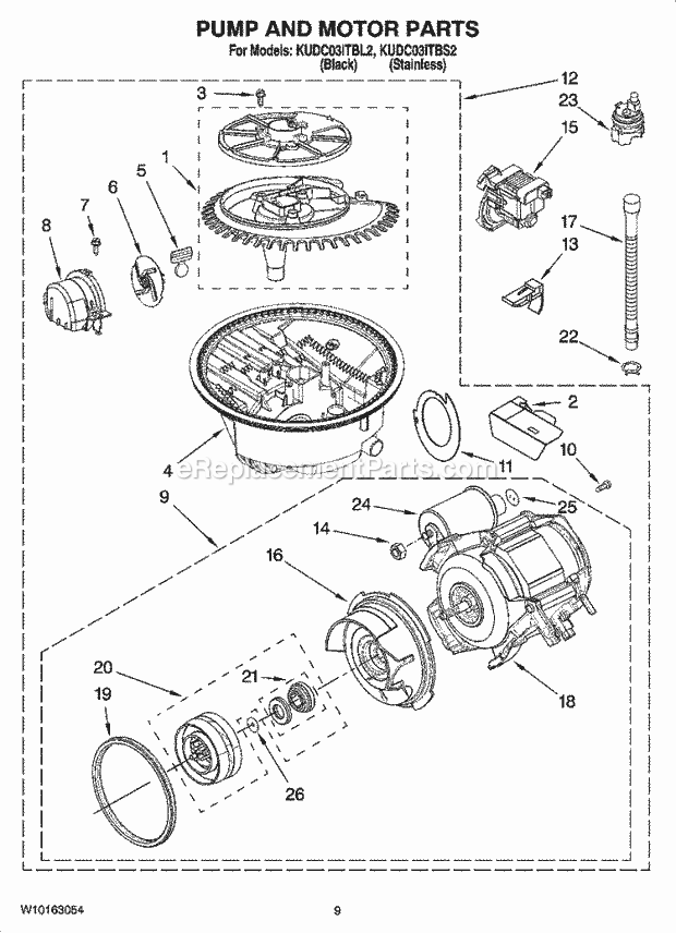 KitchenAid KUDC03ITBL2 Dishwasher Pump and Motor Parts Diagram