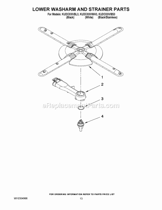 KitchenAid KUDC03IVBL3 Dishwasher Lower Washarm and Strainer Parts Diagram