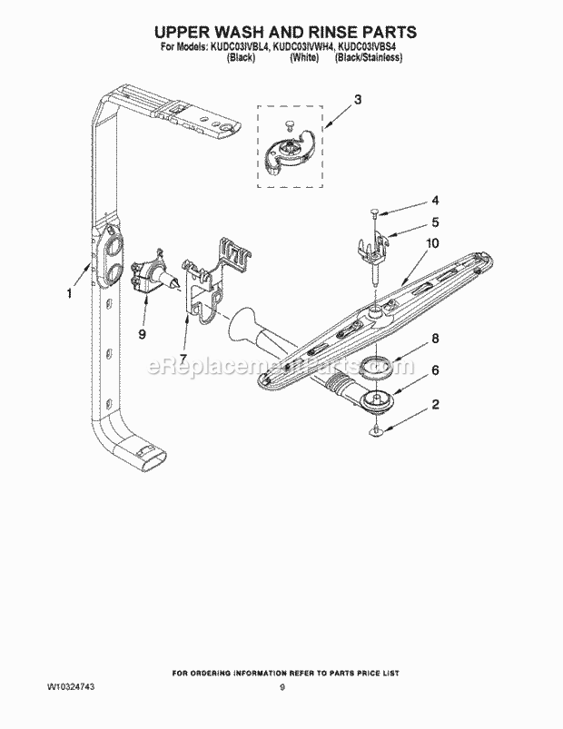 KitchenAid KUDC03IVBL4 Dishwasher Upper Wash and Rinse Parts Diagram