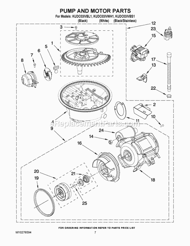 KitchenAid KUDC03IVBS1 Dishwasher Pump and Motor Parts Diagram