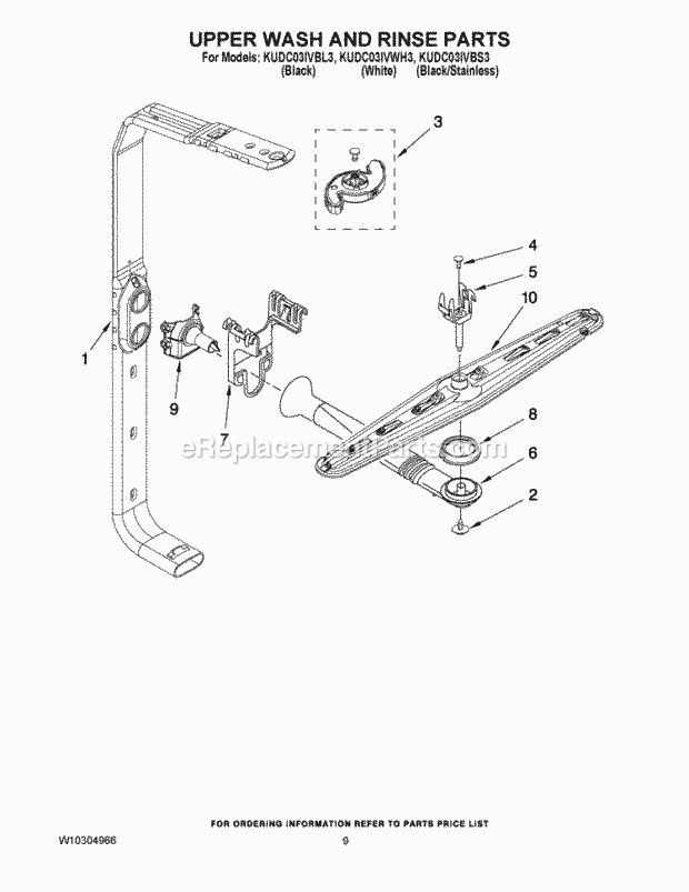 KitchenAid KUDC03IVBS3 Dishwasher Upper Wash and Rinse Parts Diagram