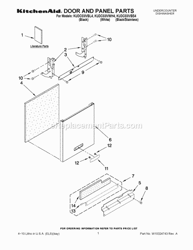 KitchenAid KUDC03IVBS4 Dishwasher Door and Panel Parts Diagram