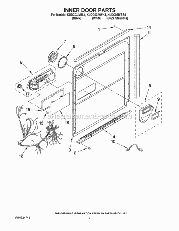 KitchenAid KUDC03IVBS4 Dishwasher Inner Door Parts Diagram