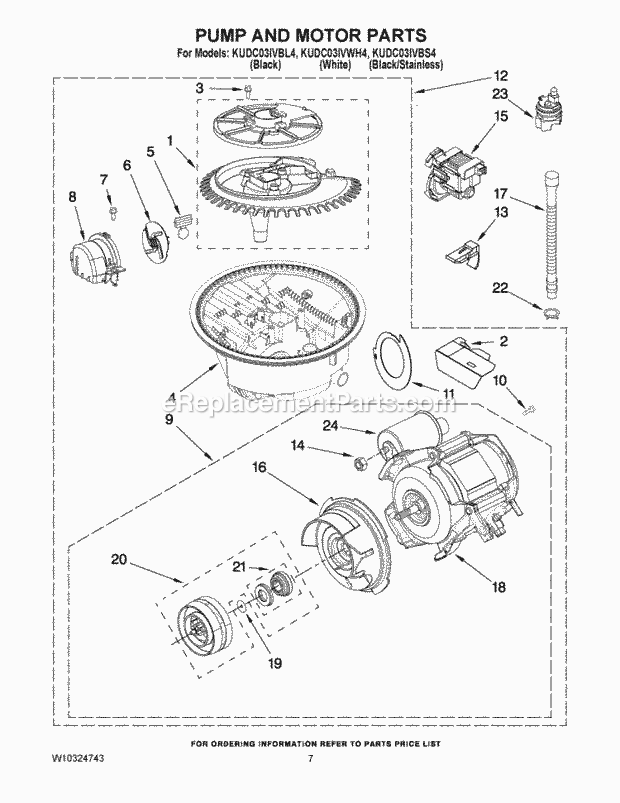 KitchenAid KUDC03IVBS4 Dishwasher Pump and Motor Parts Diagram