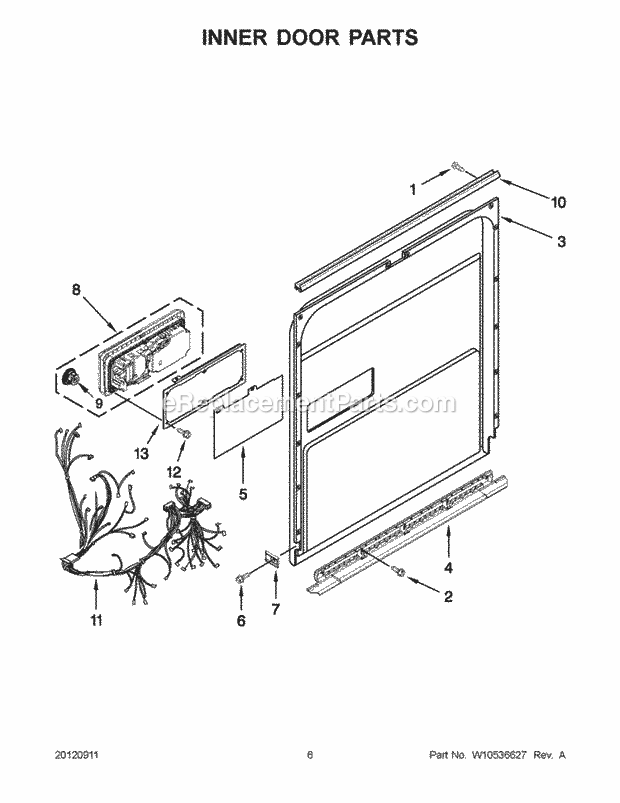 KitchenAid KUDC10FBSS0 Dishwasher Inner Door Parts Diagram