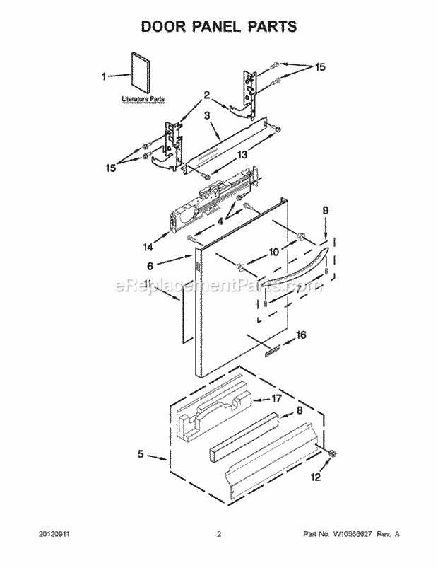 KitchenAid KUDC10FBWH0 Dishwasher Door Panel Parts Diagram