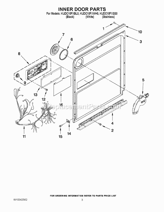 KitchenAid KUDC10FXBL0 Dishwasher Inner Door Parts Diagram