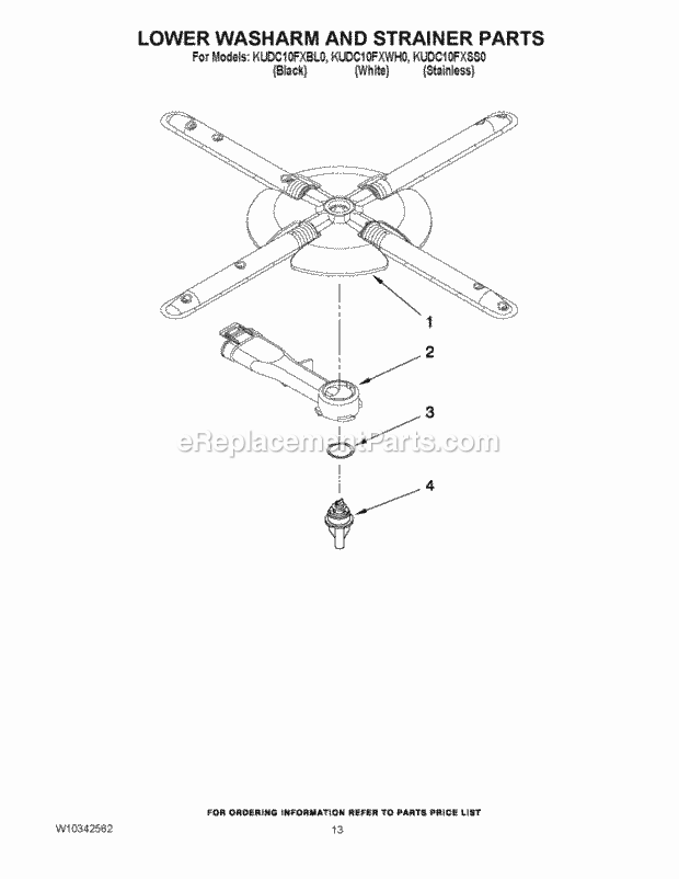 KitchenAid KUDC10FXBL0 Dishwasher Lower Washarm and Strainer Parts Diagram