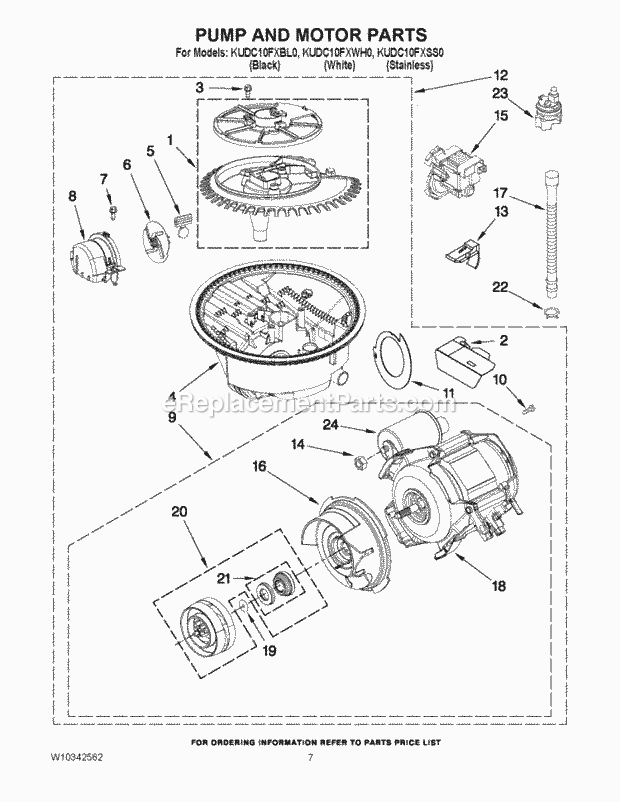 KitchenAid KUDC10FXBL0 Dishwasher Pump, Washarm and Motor Parts Diagram