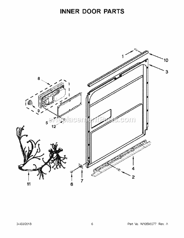 KitchenAid KUDC10FXBL6 Dishwasher Inner Door Parts Diagram