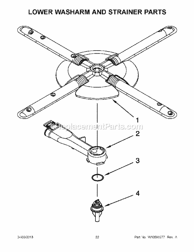 KitchenAid KUDC10FXBL6 Dishwasher Lower Washarm and Strainer Parts Diagram