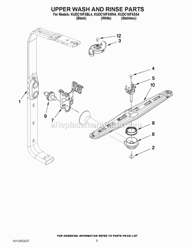 KitchenAid KUDC10FXSS4 Dishwasher Upper Wash and Rinse Parts Diagram