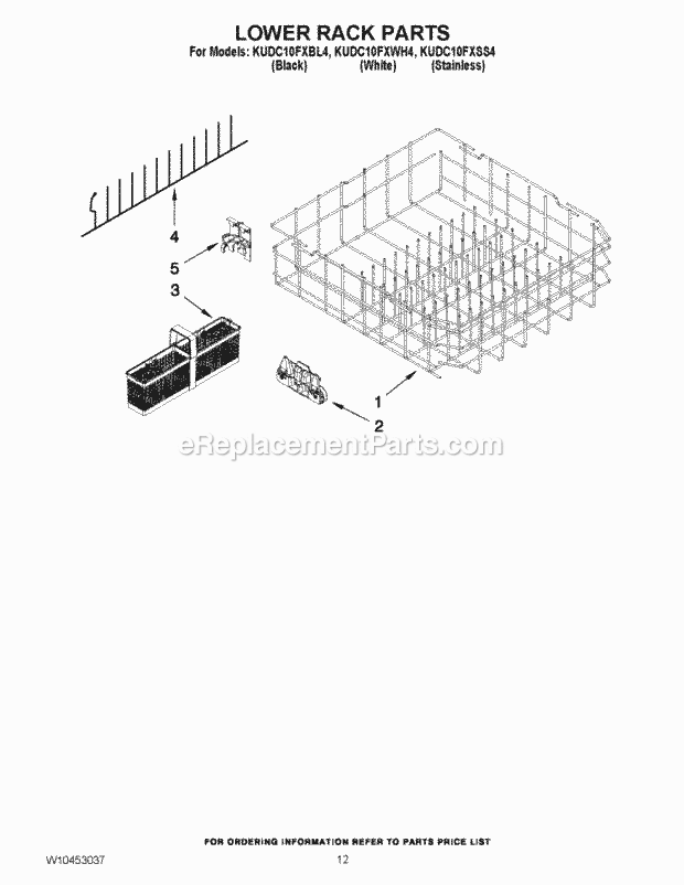 KitchenAid KUDC10FXSS4 Dishwasher Lower Rack Parts Diagram