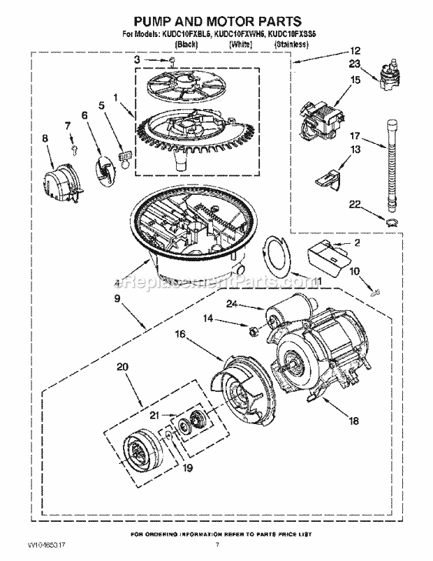 KitchenAid KUDC10FXWH5 Dishwasher Pump and Motor Parts Diagram