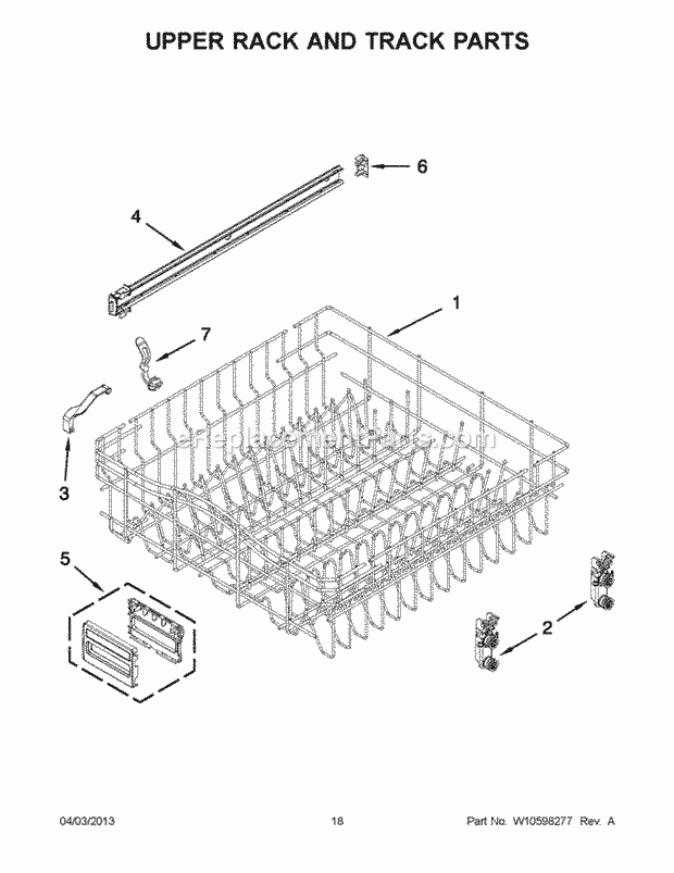 KitchenAid KUDC10FXWH6 Dishwasher Upper Rack and Track Parts Diagram