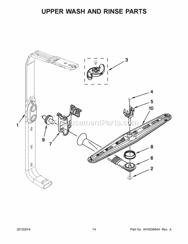 KitchenAid KUDC10IBBL0 Dishwasher Upper Wash and Rinse Parts Diagram