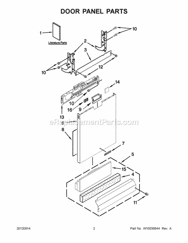 KitchenAid KUDC10IBBL0 Dishwasher Door Panel Parts Diagram