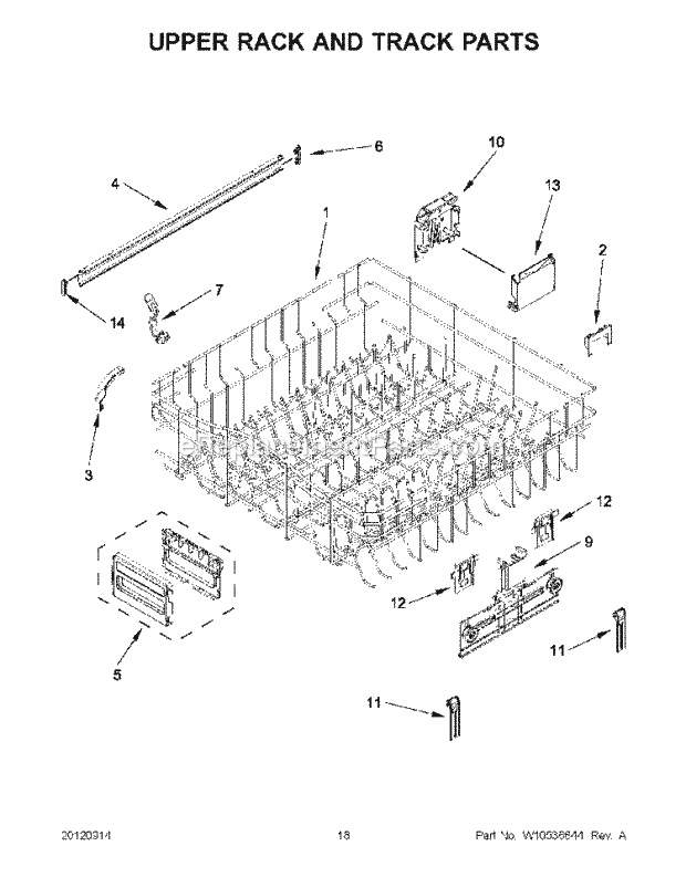 KitchenAid KUDC10IBSS0 Dishwasher Upper Rack and Track Parts Diagram