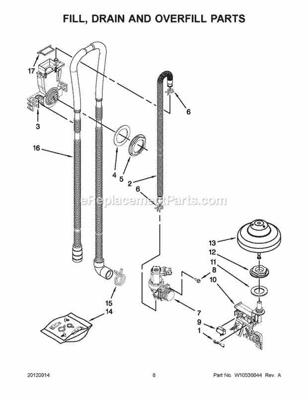 KitchenAid KUDC10IBSS0 Dishwasher Fill, Drain and Overfill Parts Diagram