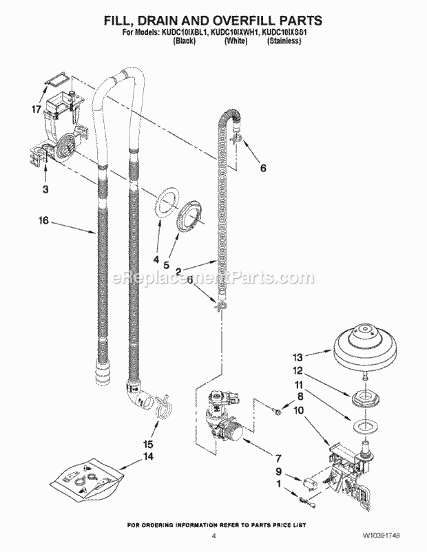 KitchenAid KUDC10IXSS1 Dishwasher Fill, Drain and Overfill Parts Diagram