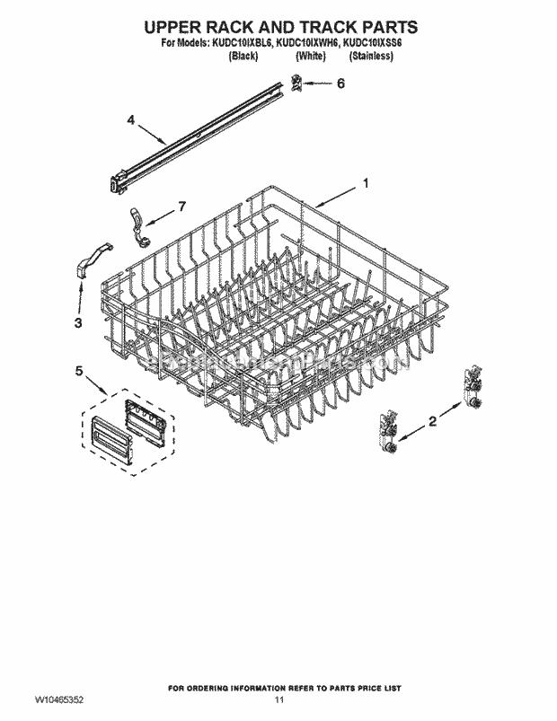 KitchenAid KUDC10IXSS6 Dishwasher Upper Rack and Track Parts Diagram