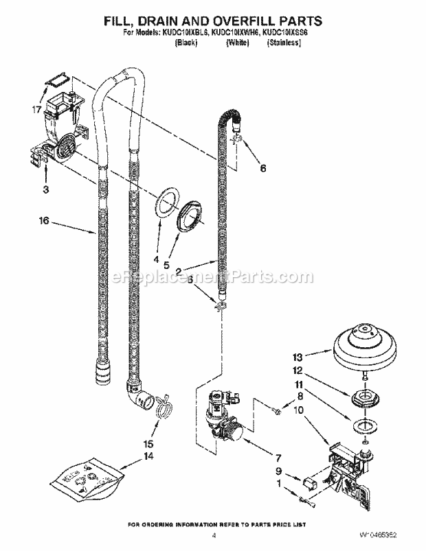 KitchenAid KUDC10IXSS6 Dishwasher Fill, Drain and Overfill Parts Diagram