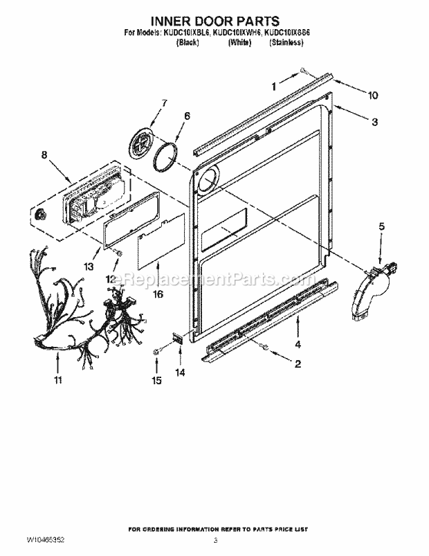 KitchenAid KUDC10IXSS6 Dishwasher Inner Door Parts Diagram