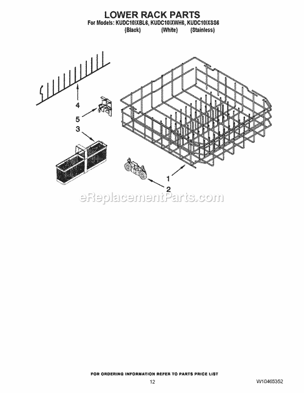 KitchenAid KUDC10IXSS6 Dishwasher Lower Rack Parts Diagram