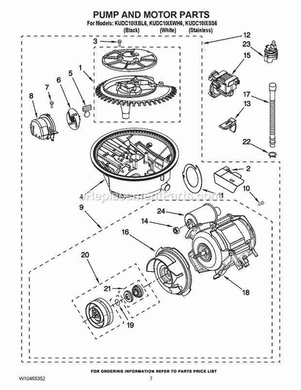 KitchenAid KUDC10IXSS6 Dishwasher Pump and Motor Parts Diagram