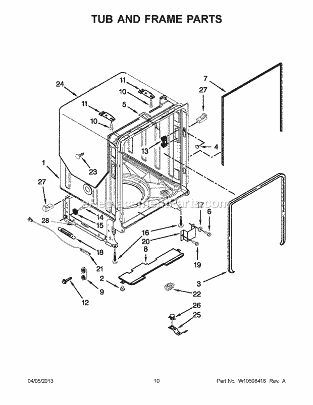 KitchenAid KUDC10IXSS8 Dishwasher Tub and Frame Parts Diagram