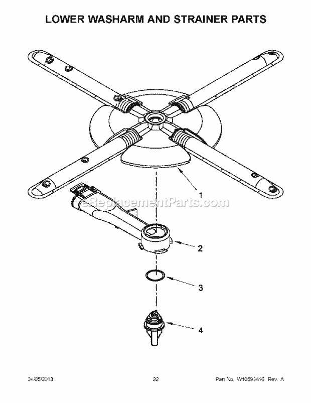 KitchenAid KUDC10IXSS8 Dishwasher Lower Washarm and Strainer Parts Diagram