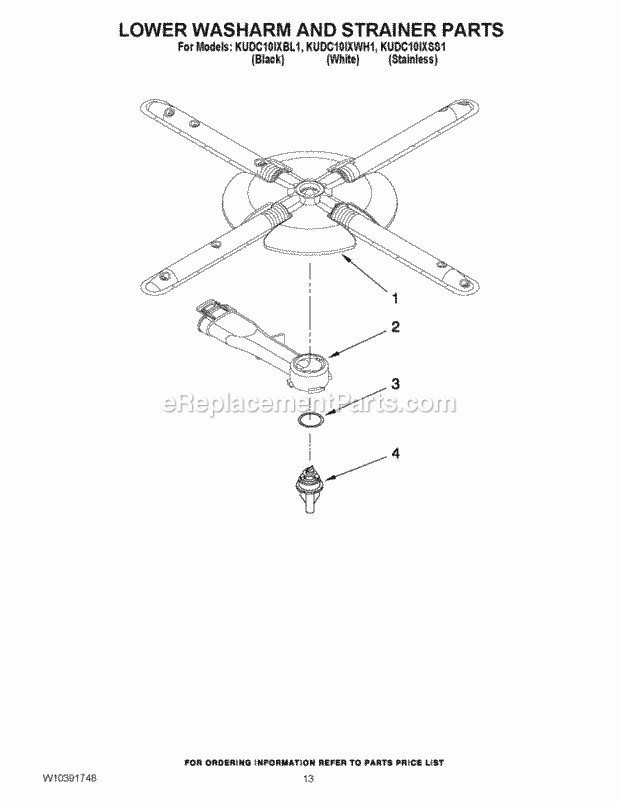 KitchenAid KUDC10IXWH1 Dishwasher Lower Washarm and Strainer Parts Diagram