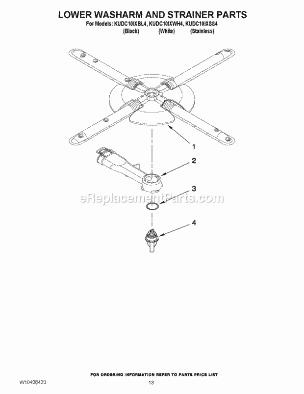 KitchenAid KUDC10IXWH4 Dishwasher Lower Washarm and Strainer Parts Diagram