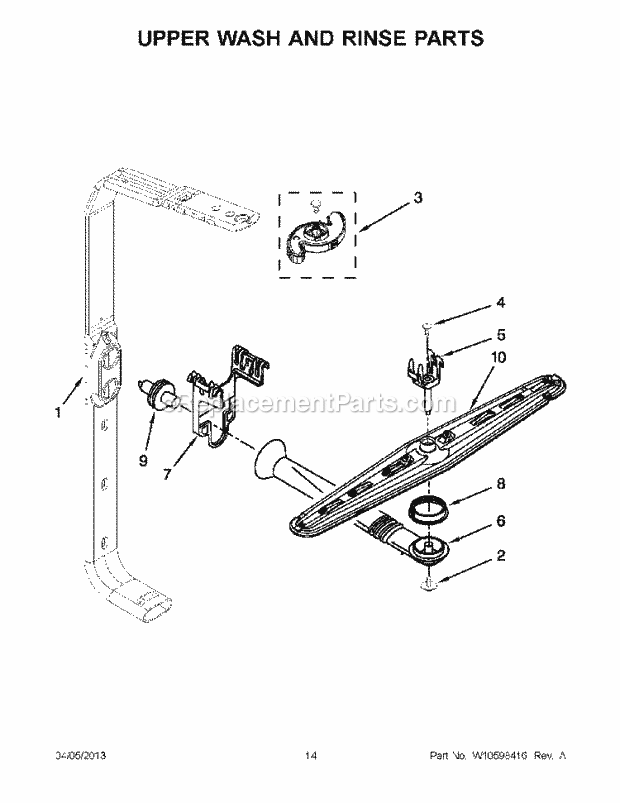 KitchenAid KUDC10IXWH8 Dishwasher Upper Wash and Rinse Parts Diagram