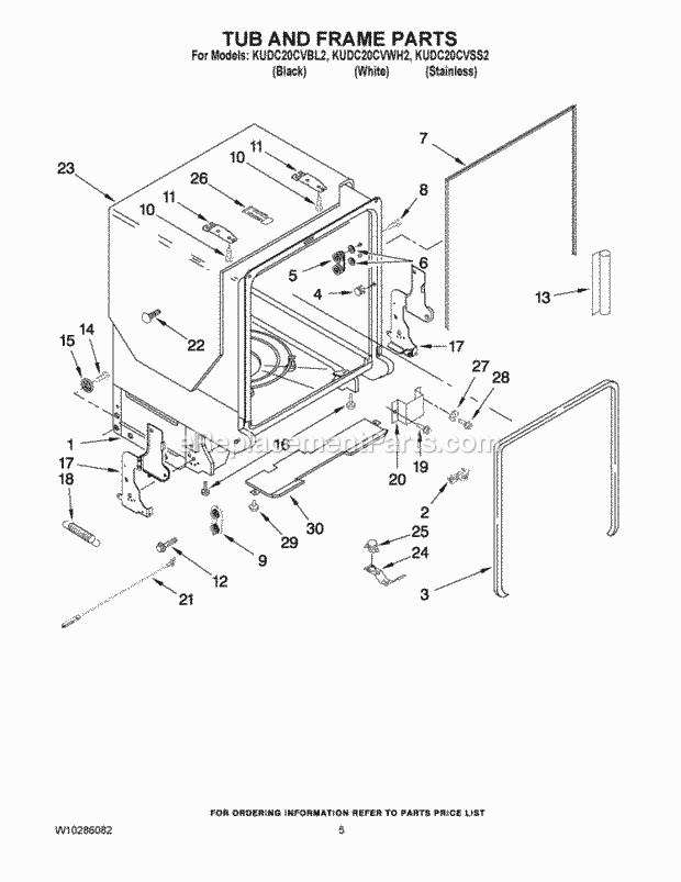 KitchenAid KUDC20CVBL2 Dishwasher Tub and Frame Parts Diagram