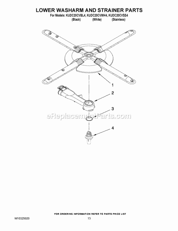 KitchenAid KUDC20CVBL4 Dishwasher Lower Washarm and Strainer Parts Diagram