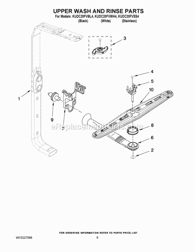 KitchenAid KUDC20FVSS4 Dishwasher Upper Wash and Rinse Parts Diagram