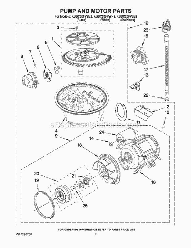 KitchenAid KUDC20FVWH2 Dishwasher Pump and Motor Parts Diagram