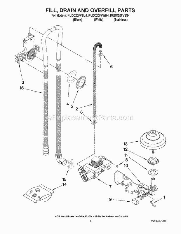 KitchenAid KUDC20FVWH4 Dishwasher Fill, Drain and Overfill Parts Diagram
