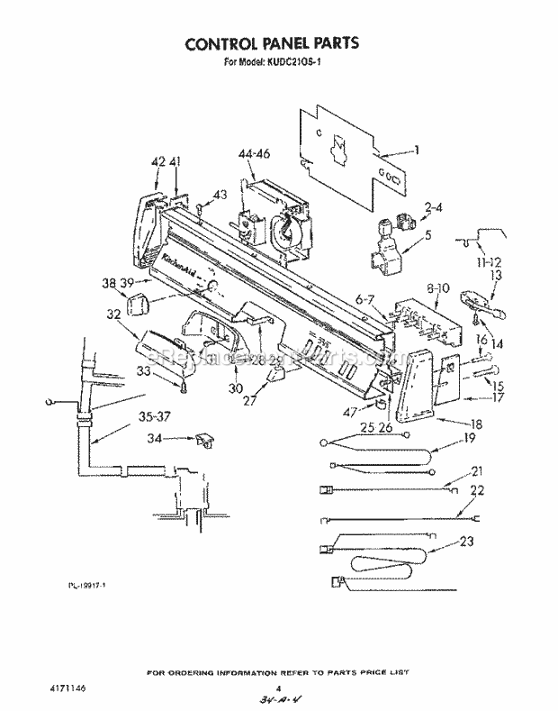 KitchenAid KUDC210S1 Dishwasher Control Panel , Literature and Optional Diagram