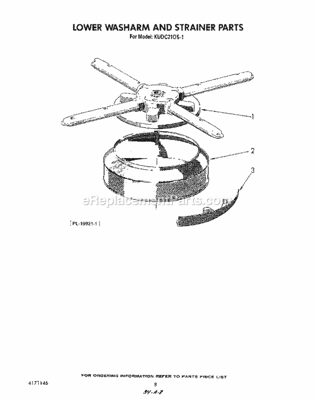 KitchenAid KUDC210S1 Dishwasher Lower Washarm and Strainer Diagram