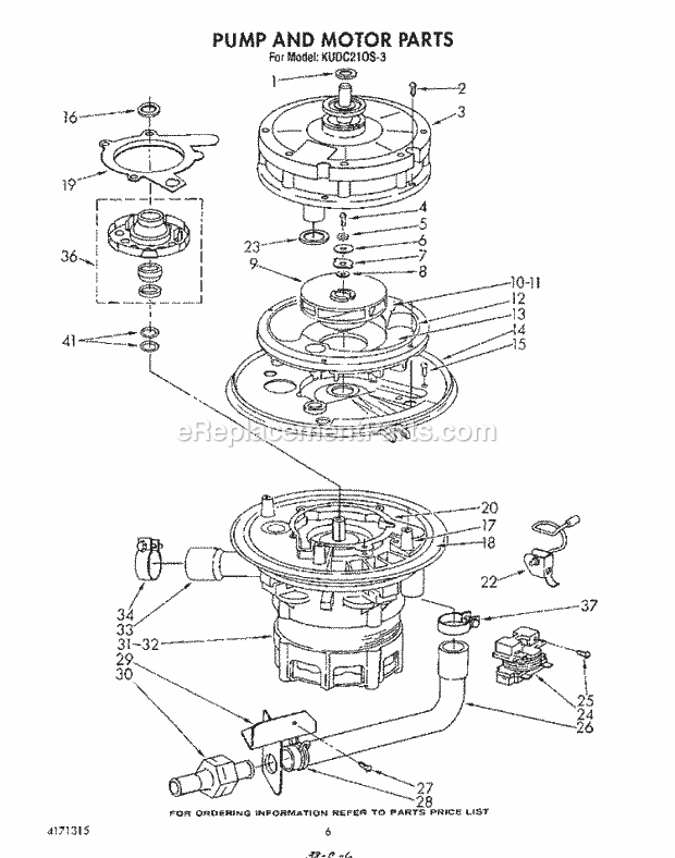 KitchenAid KUDC210S3 Dishwasher Pump and Motor Diagram