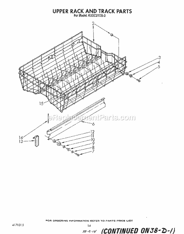 KitchenAid KUDC210S3 Dishwasher Upper Rack and Track Diagram