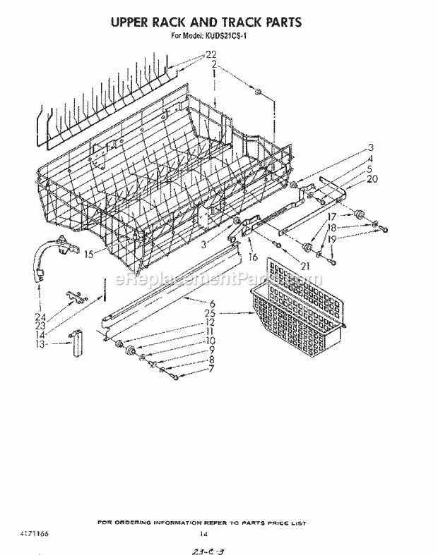 KitchenAid KUDC21CS1 Dishwasher Upper Rack and Track Diagram